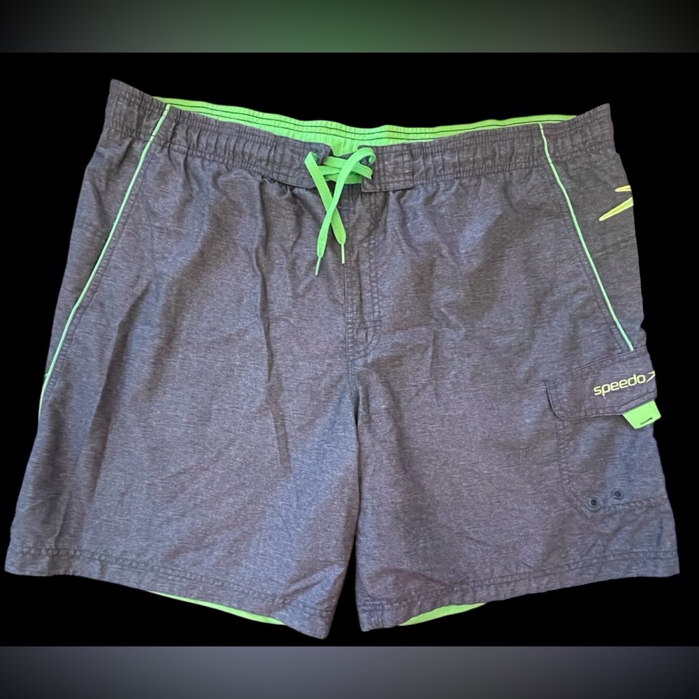 Speedo Gray and Green Swim Trunks Athletic Style